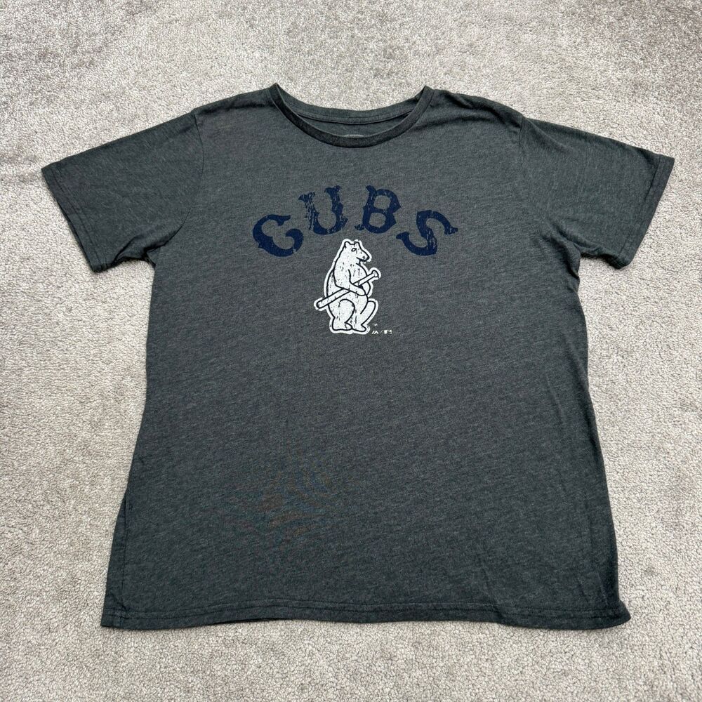 Majestic Threads Triblend Chicago Cubs MLB Graphic T-Shirt Mens Large Gray Tee